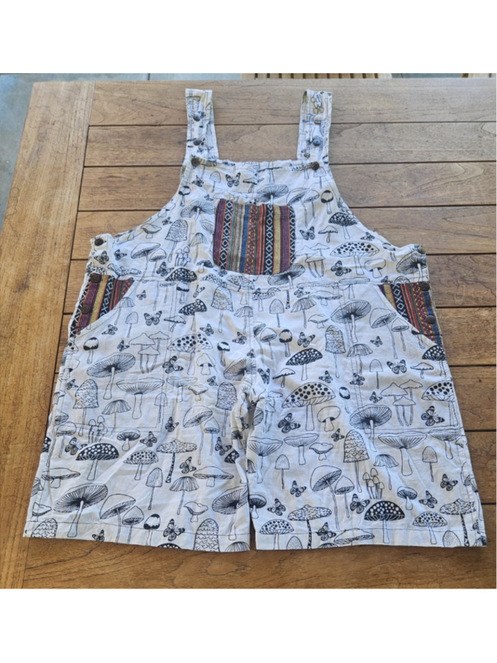 Rising International Mushroom Butterfly Patchwork Shortalls Overalls Size 2X